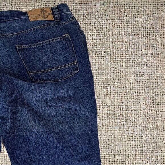 Iron Jeans Vintage USA Dark Denim Straight Leg 38x32 Pockets Zip Logo Button - Picture 12 of 14